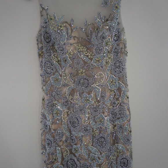 Terani Couture One Shoulder Silver and Cream Dress - Picture 3 of 11